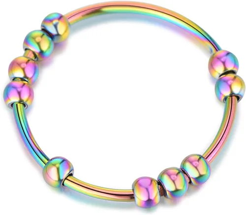 Anillo de oro y plata para mujer, anillos antiansiedad para mujer, anillos para aliviar la ansiedad, tamaño 5-10 cuentas, anillo de ansiedad para