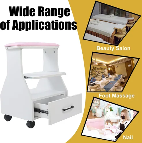 Miniatura 5 de Reposapiés portátil de pedicura con ruedas, taburete de pedicura, carrito para baño de pies, carrito de spa, soporte de uñas, muebles de manicura