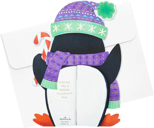 Miniatura 7 de Hallmark Paper Wonder - Tarjeta de Navidad con diseño de panal de abeja (pingüino)