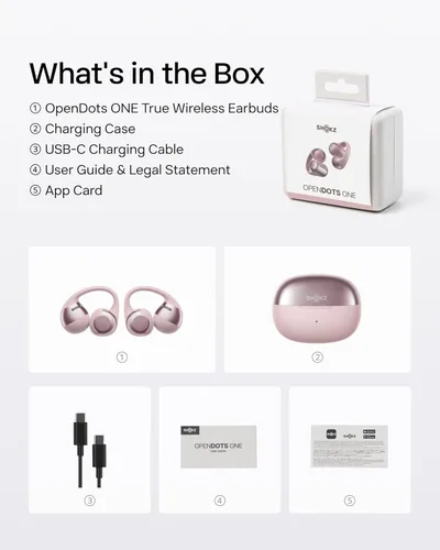 Miniatura 8 de SHOKZ OpenDots ONE - Auriculares de oído abierto, Auriculares de clip - Auriculares inalámbricos Bluetooth con micrófono - Seguros, ligeros, Rosa