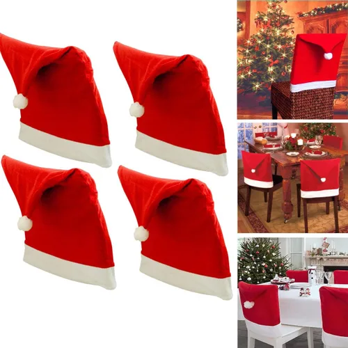 Miniatura 6 de traderplus 4 fundas para sillas de Navidad, decoración de sombrero de Papá Noel, vacaciones de Navidad