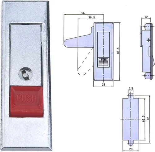 Miniatura 2 de Semetall Cerradura eléctrica para puerta de armario, paquete de 5 botones rojos con llave para panel de 0.16 pulgadas y 0.157 in de grosor (MS603)
