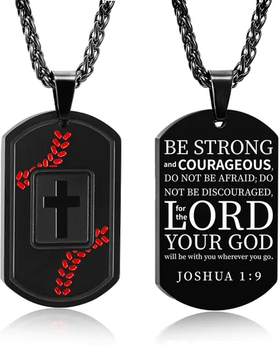 Collar de cruz con versículo bíblico de béisbol, acero inoxidable, dije de cruz en tono negro/dorado/plateado, regalos religiosos, joyería deportiva