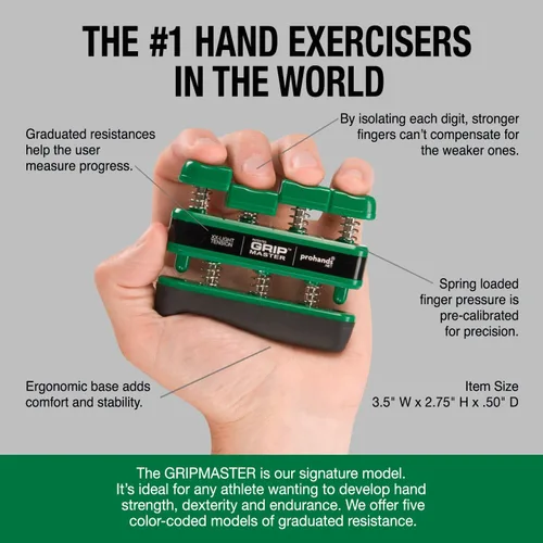 Miniatura 5 de Prohands Gripmaster - Ejercitador de mano (fortalecedor de agarre de mano), con resorte, sistema de pistón de dedos, aislamiento y ejercicio de cada