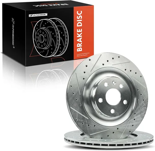 Miniatura 8 de A-Premium Rotores de freno de disco perforados y ranurados traseros de 13.38 pulgadas (13.386 in) compatibles con modelos seleccionados de Volvo