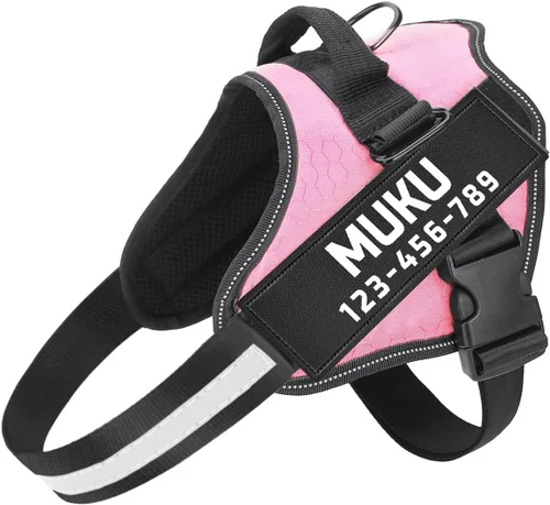 Miniatura 16 de MUMUPET - Arnés para perro de servicio con seguridad reflectante 3M, fácil de ajustar y diseño sin tirones - Mango de nailon transpirable para Rosa
