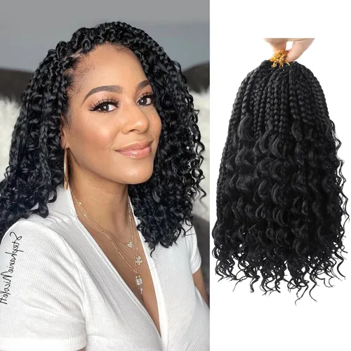 Diha - Trenzas de caja Goddess de ganchillo con puntas rizadas de 12 pulgadas, trenzas de ganchillo bohemias, paquete de 8 trenzas 3X, extensiones