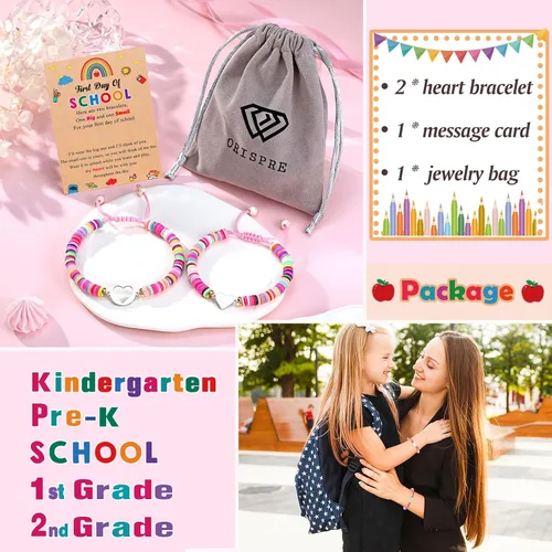 Miniatura 5 de First Day of KindergartenPre KSchool Mother Daughter Bracelets Matching Heart Wish Bracelet Set for 2 Gifts