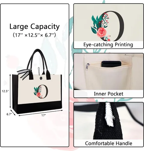 Miniatura 120 de Bolsa de lona con inicial, regalos de cumpleaños personalizados para mujeres, madres, amigas y profesoras, bolsas de mano con monograma adecuadas