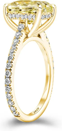 Miniatura 15 de Anillo de compromiso de corte cojín de 4 quilates para mujer, piedra blanca/amarilla grado 5A, circonita cúbica S925, plata, amarillo/blanco/oro rosa