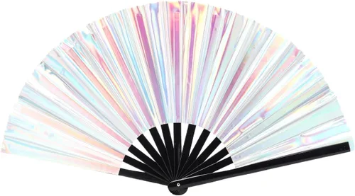 Miniatura 15 de Ventilador plegable que brilla con rayos UV, ventilador de mano de bambú para verano, decoración de mariposa, baile, fiesta, boda, club nocturno