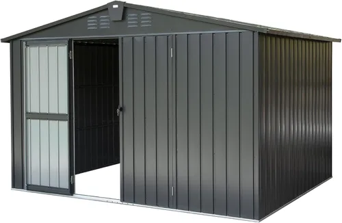 Miniatura 21 de Cobertizo pequeño de almacenamiento de metal de 5 x 3 pies para exteriores, cobertizo de jardín gris oscuro con techo inclinado y puertas dobles