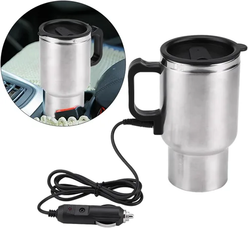 Miniatura 7 de Taza de calefacción para automóvil, taza de calefacción de viaje de acero inoxidable de 12 V 15.2 fl oz, taza de calefacción eléctrica para viajes