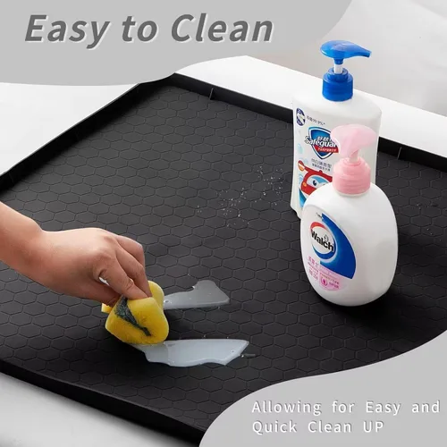 Miniatura 4 de Tapete para debajo del fregadero de la cocina, 25 x 19 pulgadas, bandeja impermeable de silicona para debajo del fregadero, tapete protector debajo