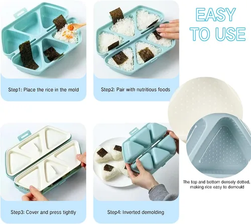 Miniatura 5 de HIBILDER Molde de Onigiri 6 en 1, molde triangular para sushi, una vez que hace rápidamente 6 piezas de sushi, molde multifuncional para hacer