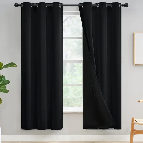 Miniatura 334 de Yakamok Cortinas negras, cortinas de ventana con aislamiento térmico y eficiencia energética para dormitorio, cortinas opacas completas y cortinas