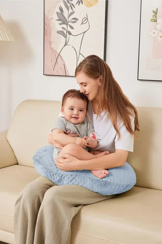 Miniatura 7 de Almohada de lactancia para biberón y lactancia materna, elementos esenciales de lactancia de comodidad ergonómica para mamá y bebé, almohada de Azul
