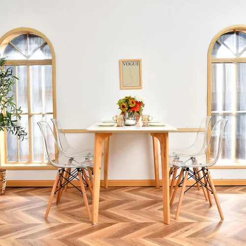 Miniatura 7 de Giantex Juego de 4 sillas de comedor, sillas de comedor de acrílico transparente con patas de madera de haya, carga máxima de 330 libras, sillas