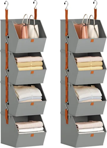 Miniatura 11 de Homsorout Organizador colgante de armario de 4 niveles, estantes colgantes para ropa, sistema de armario que ahorra espacio, contenedores de Beige