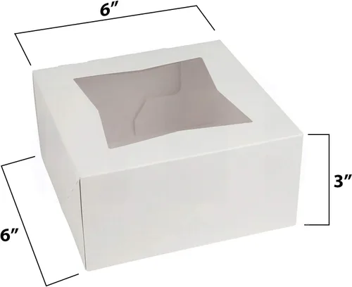 Miniatura 3 de MT Products - Caja blanca de cartón para panadería auto armable de 6 pulgadas de largo, x 6 pulgadas de ancho x 3 pulgadas de alto con ventana