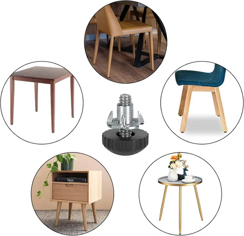 Miniatura 4 de Anwenk Niveladores de muebles de acero inoxidable de 1/4 pies, niveladores ajustables para mesa y silla, deslizadores de pies, paquete de 16