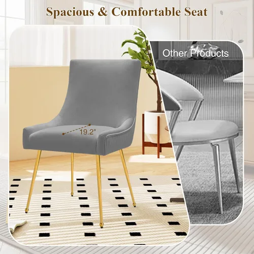 Miniatura 5 de adochr Juego de 2 sillas de comedor de terciopelo, modernas sillas de cocina tapizadas con asa y respaldo plisado, silla decorativa de mediados