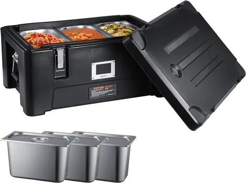 Miniatura 12 de VEVOR Portador de comida aislado, Caja caliente apilable de 32Qt para catering con barril de acero inoxidable, Calentador de alimentos de carga Negro