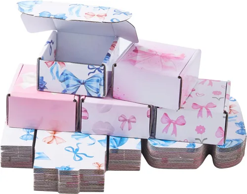Miniatura 6 de Bow - Cajas de envío rosadas, paquete de 25, cajas de regalo de 4 x 4 x 2 pulgadas, cajas de envío pequeñas de cartón corrugado para pequeñas