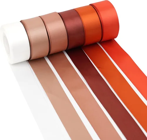 Cinta de terracota de satén de doble cara de 1 pulgada, 6 rollos de cinta naranja quemada de 60 yardas para decoración de otoño, manualidades de