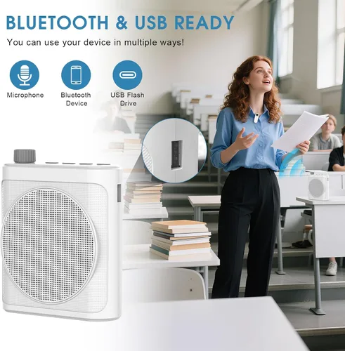 Miniatura 3 de Amplificador de voz inalámbrico de 15 W con 2 micrófonos magnéticos Lavalier y reducción de ruido, sistema Bluetooth 5.3 PA para profesores, guía