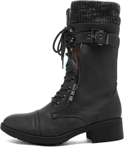 Miniatura 3 de DREAM PAIRS Botas militares de invierno con cordones de media pantorrilla para mujer