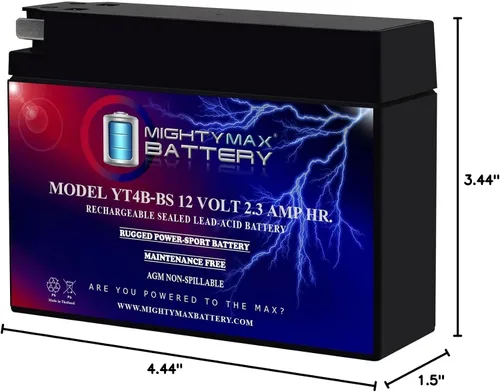 Miniatura 8 de Mighty Max Batería YT4B-BS - 12 V 2.3 AH, 25 CCA, Batería SLA AGM para Motocicleta Recargable Libre de Mantenimiento