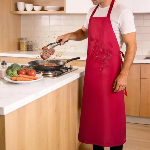 Miniatura 8 de SHEOMERN Delantales de cocina para hombre, impermeables, a prueba de aceite, 3 capas, largo sin bolsillos, para asar a la parrilla, hornear, regalo