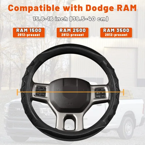 Miniatura 2 de GIANT PANDA Cubierta de volante para Dodge Ram 1500 - Fundas para volante de automóvil para Dodge Ram 2500 3500 15.5-16 pulgadas - Negro B-Negro