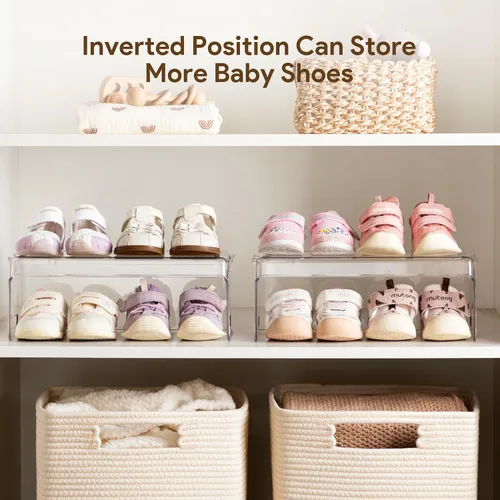 Miniatura 6 de HBlife Zapatero de acrílico transparente para niños, organizador de almacenamiento de zapatos para bebé, piso, entrada, dormitorio, 2 niveles