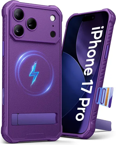 Miniatura 12 de Funda para iPhone 17 Pro, compatible con MagSafe, soporte integrado y botón de captura de control de cámara, protección de grado militar, funda Negro
