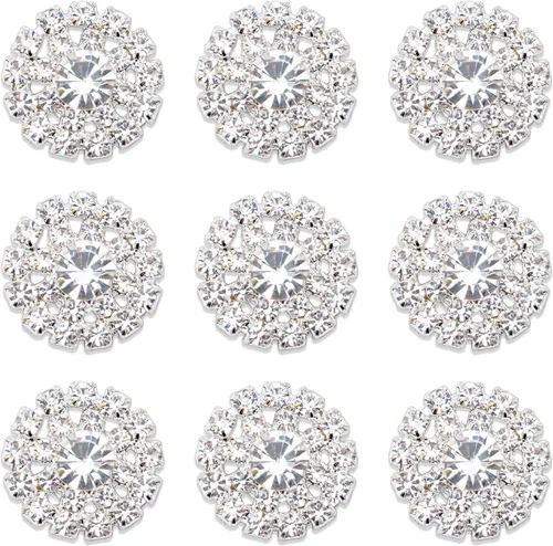 Miniatura 9 de 30 piezas chapadas en plata de 5 pétalos, cuentas de flores de diamantes de imitación, botón de adorno para ropa hecha a mano, zapatos, sombreros