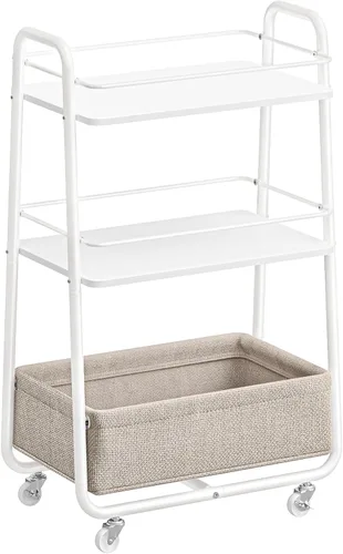 VASAGLE LILEA Collection - Carrito de almacenamiento con cesta de tela, carrito utilitario rodante de 3 niveles con ruedas y estantes, para sala de
