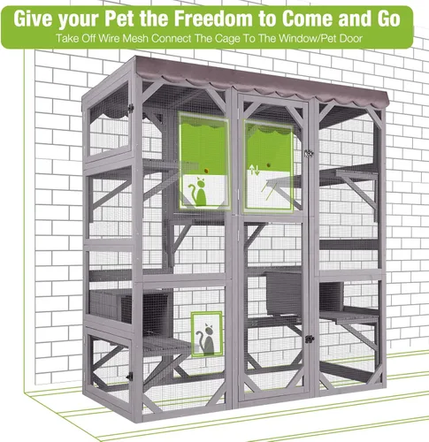 Miniatura 2 de GUTINNEEN Catio - Casa grande para gatos al aire libre en recinto para gatos para interiores, jaula para interiores, corralito con puerta
