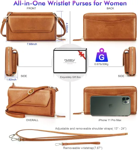 Miniatura 4 de nuoku Cartera RFID para mujer bolso cruzado con cremallera alrededor de 2 correas