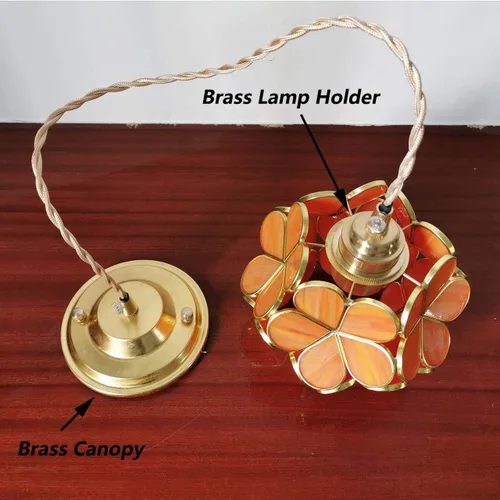 Miniatura 5 de Bieye L10749 - Lámpara colgante de techo de vidrio manchado estilo Tiffany con pantalla de 8 pulgadas de ancho (naranja, 8" flor de cerezo)
