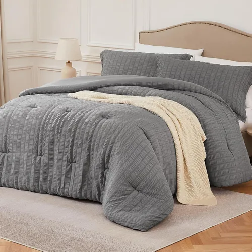 Miniatura 16 de Quataly - Juego de edredón Seersucker tamaño Twin/Twin XL en color blanco; juego de cama de 2 piezas que incluye 1 edredón suave y esponjoso y 1