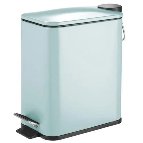 Miniatura 16 de mDesign Cubo de basura rectangular de metal delgado de 1.3 galones con pedal de pie, tapa de cierre fácil, papelera estrecha, contenedor de basura
