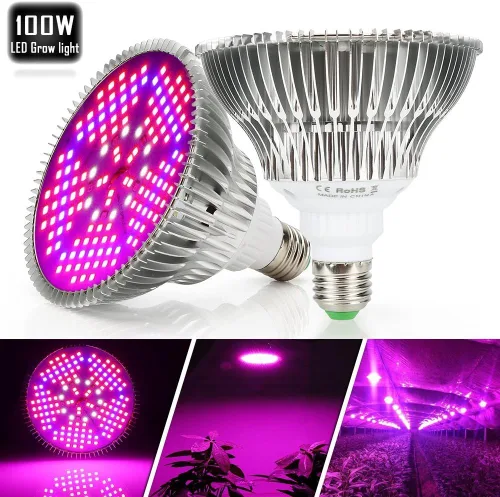 Miniatura 5 de Paquete de 2 bombillas LED de 100 W, espectro completo, 150 LED de espectro completo, lámpara de cultivo para plantas de interior para invernadero e