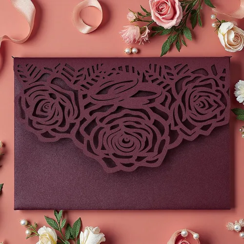 Tarjeta de invitación de corte láser, tarjeta de felicitación, fiesta de graduación, rosa, flores, boda, fiesta de cumpleaños, invitaciones, Borgoña