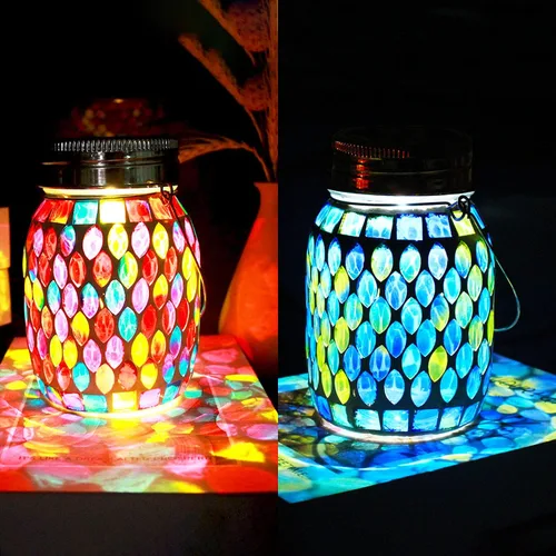 Miniatura 10 de Luces de Mosaico Linternas Colgantes de Exterior, Linternas Solares de Mosaico Recargables, Luces Nocturnas Solares Impermeables de Exterior