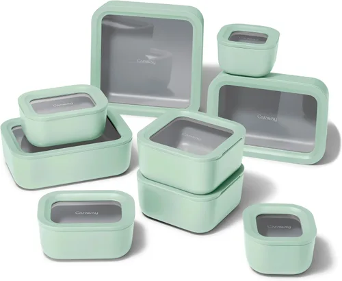 Miniatura 12 de Caraway - Juego de 3 recipientes de vidrio, almacenamiento de alimentos, 10/6.6 /4.4 tazas, revestimiento de cerámica, no tóxico, antiadherente