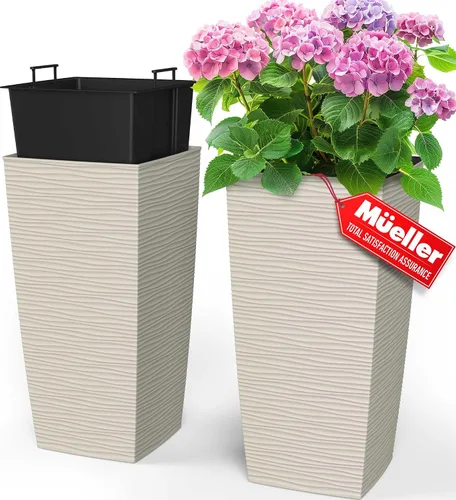 Mueller M-Resin - Maceteros altos de alta resistencia para plantas de exterior, macetas grandes de interior, cajas, árboles, macetas de flores,