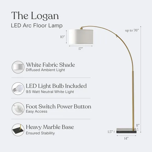Miniatura 3 de Brightech Logan Lámpara de Pie de Arco, Lámpara de Pie Brillante para Salas de Estar, Oficinas y Dormitorios, Decoración Moderna de Sala de Estar