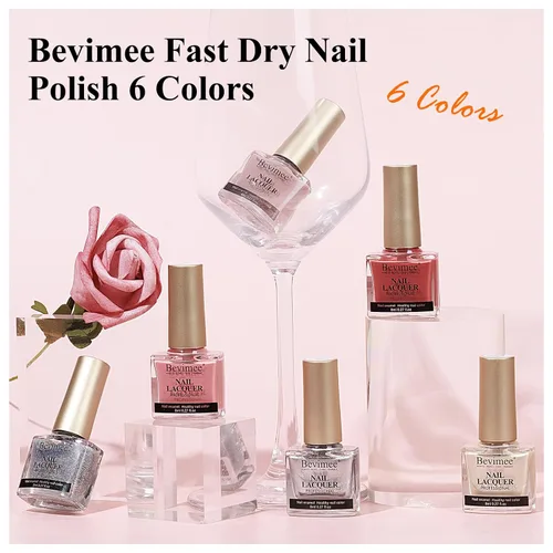 Miniatura 7 de Juego de esmaltes de uñas regulares de secado rápido, 6 colores plateados con purpurina metálica y esmalte de uñas de gelatina rosa y rojo nude